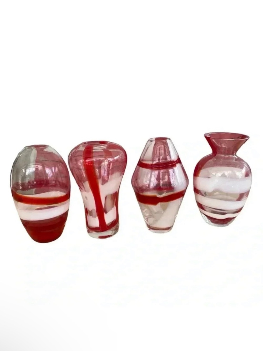 Vintage Guzzini Set Of 4 Small Bud Vases Mid Century Red White Art Deco
